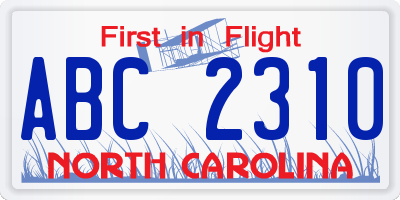 NC license plate ABC2310