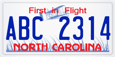 NC license plate ABC2314