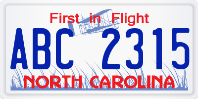NC license plate ABC2315