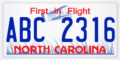 NC license plate ABC2316