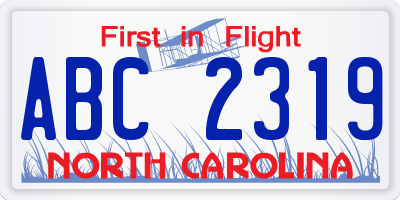 NC license plate ABC2319