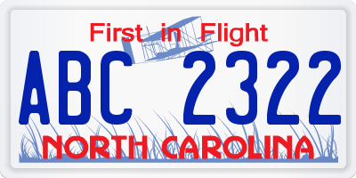 NC license plate ABC2322