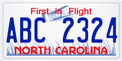 NC license plate ABC2324