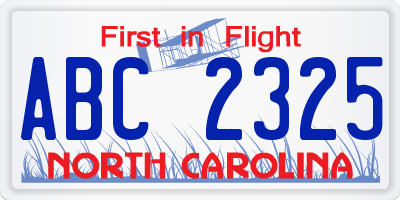 NC license plate ABC2325