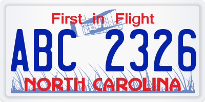 NC license plate ABC2326
