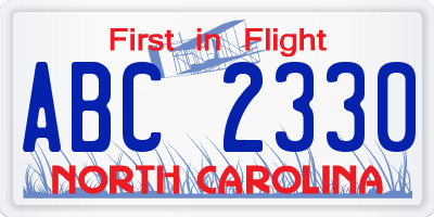 NC license plate ABC2330
