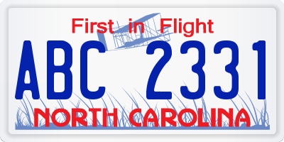 NC license plate ABC2331