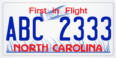 NC license plate ABC2333
