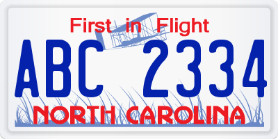NC license plate ABC2334