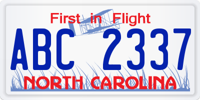 NC license plate ABC2337