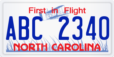 NC license plate ABC2340