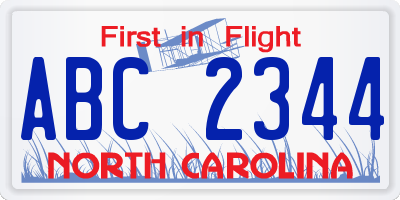 NC license plate ABC2344