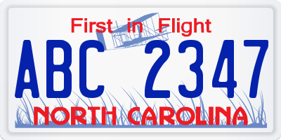 NC license plate ABC2347