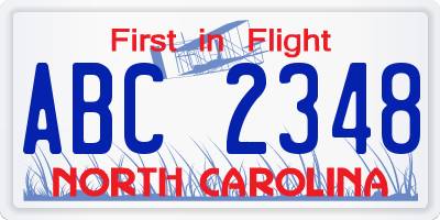 NC license plate ABC2348