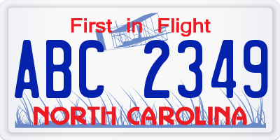 NC license plate ABC2349