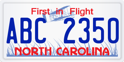NC license plate ABC2350