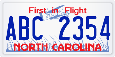 NC license plate ABC2354