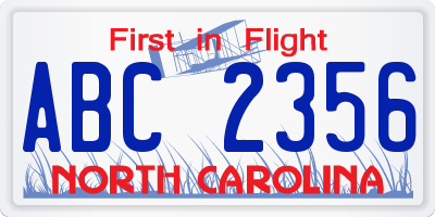 NC license plate ABC2356