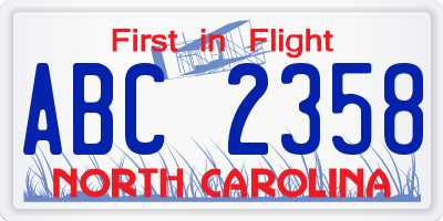 NC license plate ABC2358