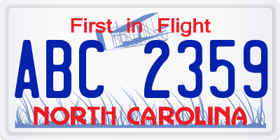NC license plate ABC2359