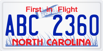 NC license plate ABC2360
