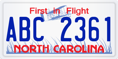 NC license plate ABC2361