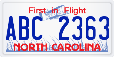 NC license plate ABC2363