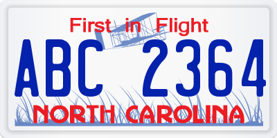 NC license plate ABC2364