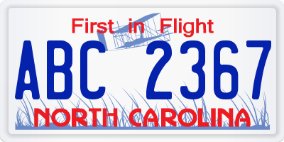 NC license plate ABC2367