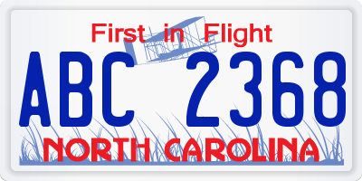 NC license plate ABC2368