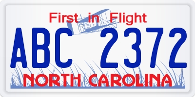 NC license plate ABC2372