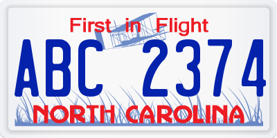 NC license plate ABC2374