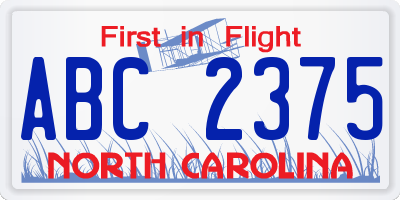 NC license plate ABC2375