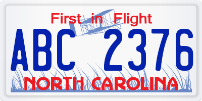 NC license plate ABC2376
