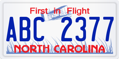NC license plate ABC2377