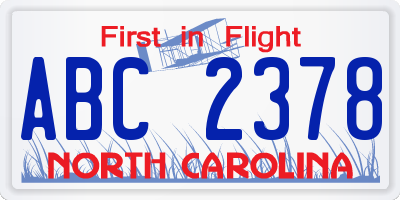 NC license plate ABC2378