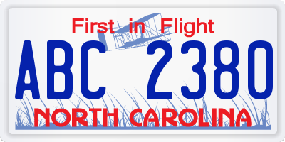 NC license plate ABC2380
