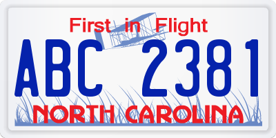 NC license plate ABC2381