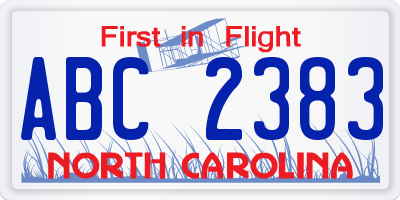 NC license plate ABC2383