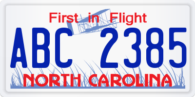 NC license plate ABC2385