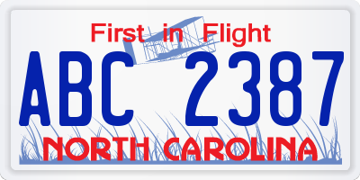NC license plate ABC2387