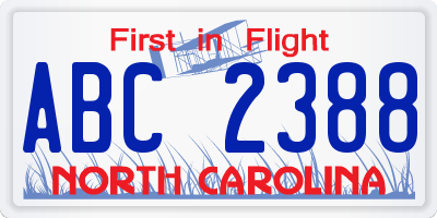 NC license plate ABC2388
