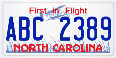 NC license plate ABC2389