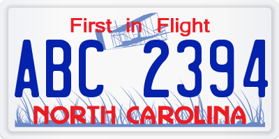 NC license plate ABC2394