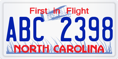 NC license plate ABC2398