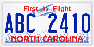 NC license plate ABC2410