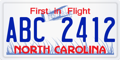 NC license plate ABC2412