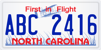 NC license plate ABC2416
