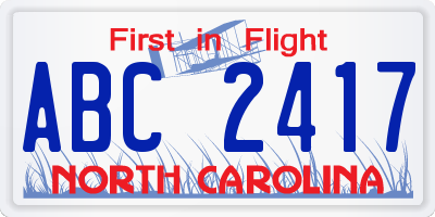 NC license plate ABC2417