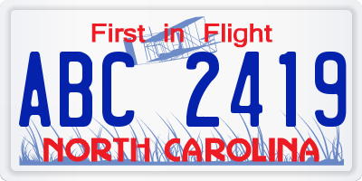 NC license plate ABC2419